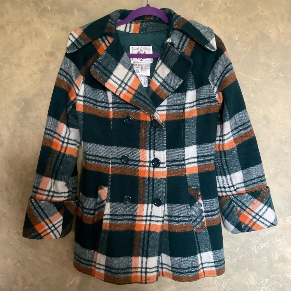 Vintage 60s Talk Abouts Wool Blend Insulated Plaid Peacoat